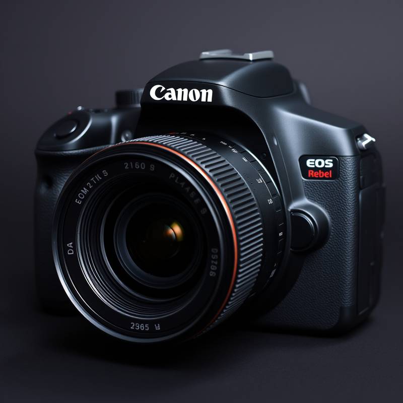 Canon EOS Rebel T7 DSLR camera with a standard zoom lens attached.